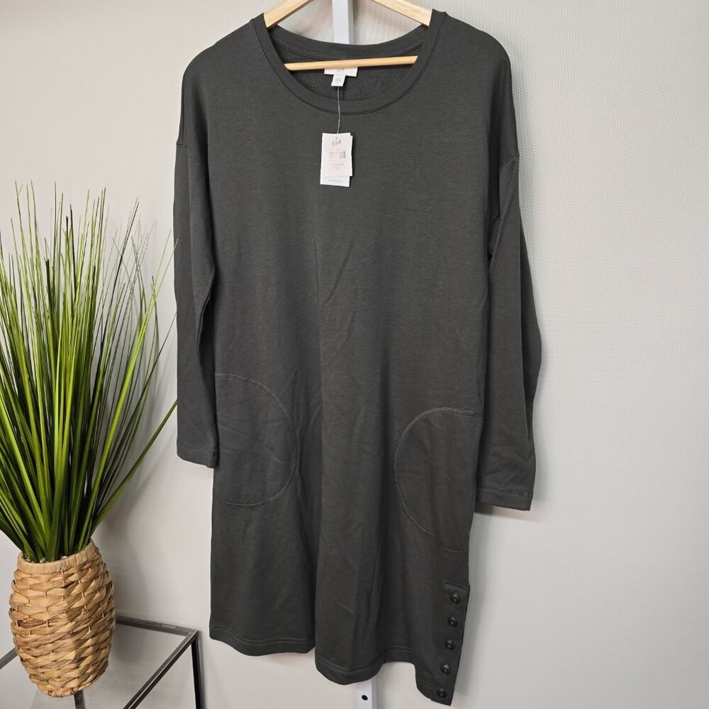 NWT J. Jill French Terry Gray Knee Length Long Sleeve Sweatshirt Dress Medium
